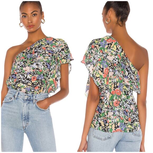 Parker Tops - Parker NWT Minnie Silk Blend Blouse Cannes Floral Size M Flounce Overlay Crepe